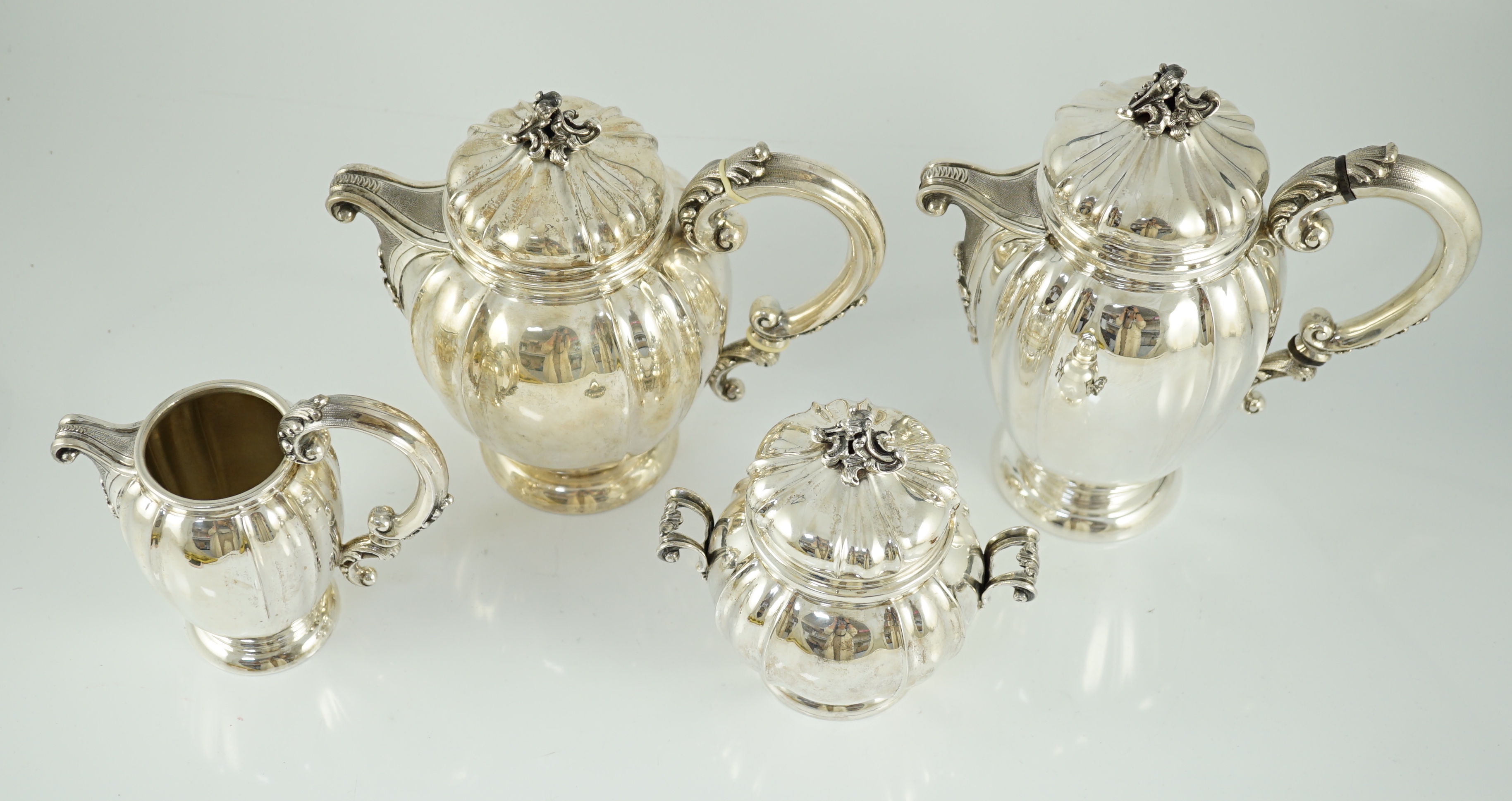 A mid 20th century Italian Buccelatti sterling silver four piece tea set